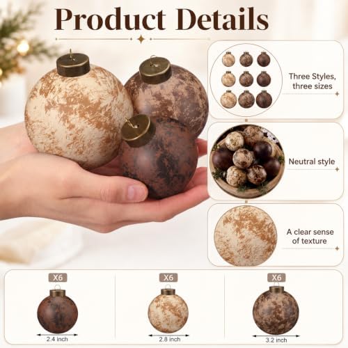 Yunlly 18 Pcs Neutral Christmas Ball Ornaments Textured Xmas Tree Decor