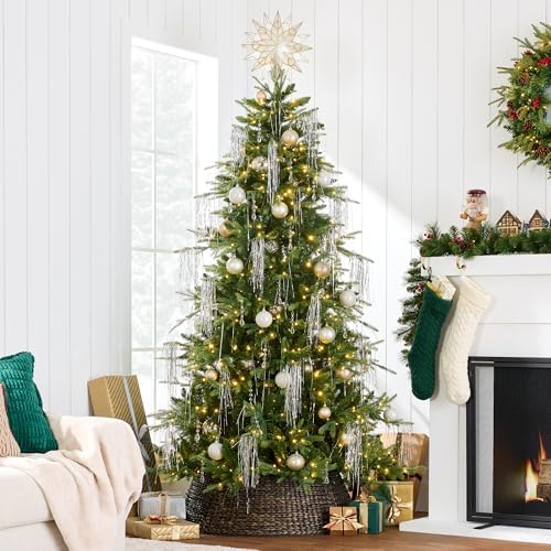 Best Choice Products Full Aspen Christmas Tree, 7.5ft Pre-lit Realistic Noble Fir w/ 700 Glowing Micro LED Lights, 2-in-1 White & Multicolor