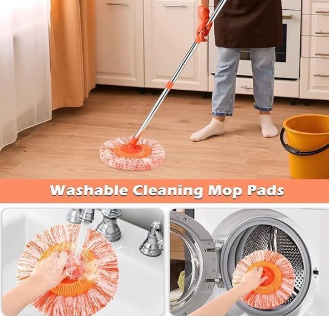 Orange 360° Rotatable Adjustable Cleaning Mop, Extendable Wall Cleaning Mop with Long Handle, Multifunctional Dust Mops Household Rotating Mops for Wall Ceiling Window Floor