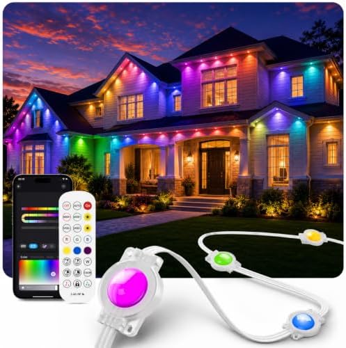 300FT Permanent Outdoor Lights, RGB + IC IP67 Waterproof Eave Roof Light
