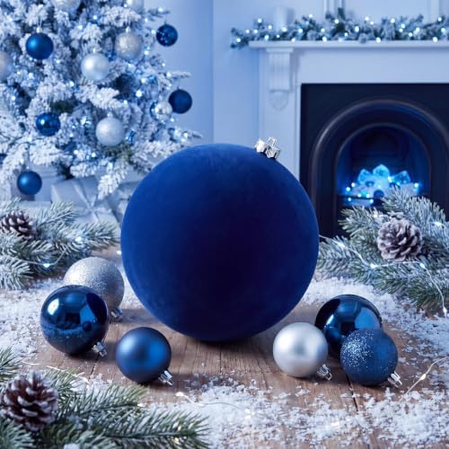 Threan 8 Inch Large Blue Velvet Christmas Ball Ornaments for Christmas Tree