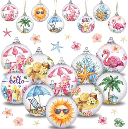 Outus 16 Pcs Coastal Christmas Ball Ornaments, Beach Flamingo Hanging Decor