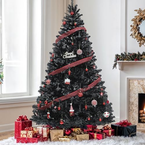 YITAHOME 7.5ft Black Halloween Artificial Christmas Tree with 1258 Tips