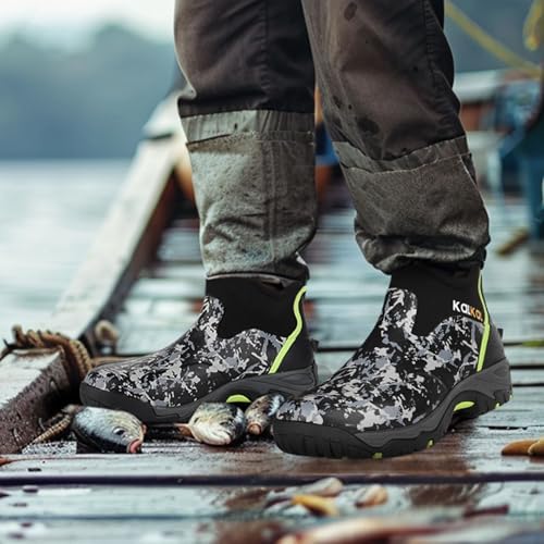Kalkal Men's Rubber Boots, Waterproof Ankle Rain Boots, Insulated Working Booties with Comfortable Sports Sole, Outdoor Mud Boots for Yard Chore