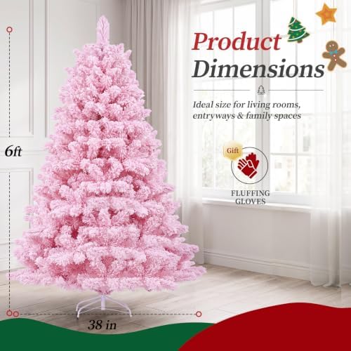 CASA CLAUSI 6ft Artificial Christmas Tree Unlit Pine Xmas Tree,Flocked Pink
