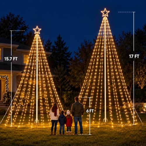 15.7Ft Outdoor Smart Christmas Lights with Flagpole Yard Decor