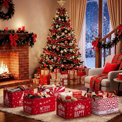 CHENGU 6 Pack Christmas Baskets Collapsible Retro Christmas Storage Bins