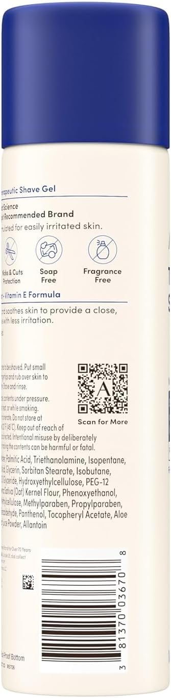 Aveeno Therapeutic Shave Gel with Oat and Vitamin E to Help Prevent Razor Bumps and Soothe Dry and Sensitive Skin, No Added Fragrances and Non-Comedogenic, 7 oz (Pack of 6)