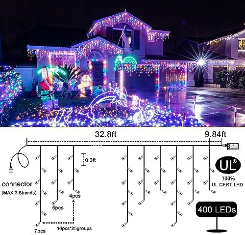 99FT Icicle Lights for Outside 1216 LED Multicolor Christmas Lights Outdoor