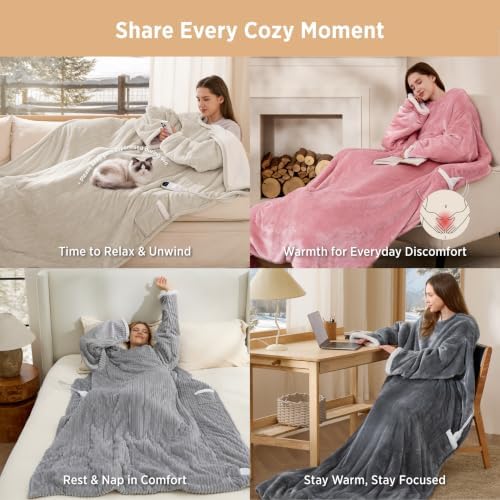 Bedsure Ribbed Wearable Heated Blanket with Foot Pocket & Sleeves 50x71+18"