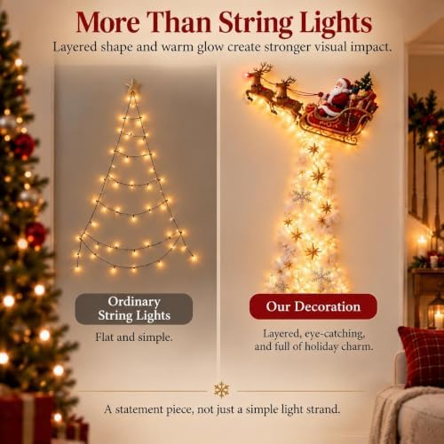 Christmas Magic Trail Wall Light, Santa Sleigh Reindeer Hanging Decoration