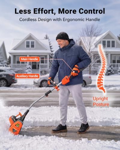 VOLTASK 48V 13.5 Inch Brushless Cordless Snow Shovel, Electric Snow Blower Battery Powered with Adjustable Plate, 2 * 24V 4.0Ah Battery & Quick Charger, Lightweight for Driveways, Sidewalks, Decks