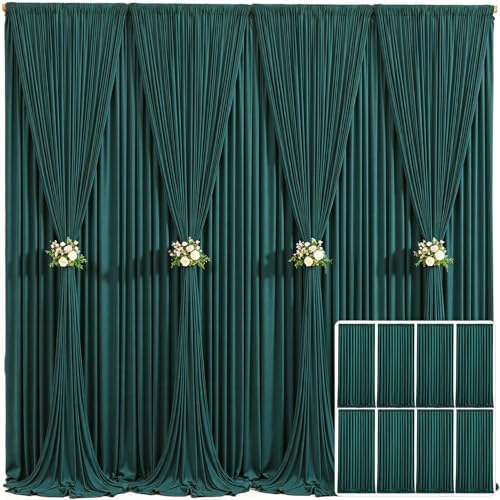 8 Panels Hunter Green Backdrop Curtain for Parties Wrinkle Free Dark Green Photo Curtains Backdrop Drapes Fabric Decoration for Weding Baby Shower Birthday Party Photography 40ft(W) x 10ft(H)