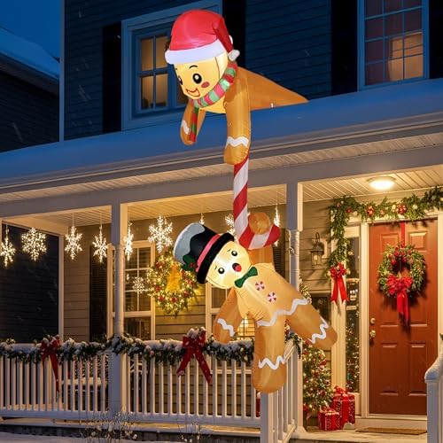 OurWarm 7FT Christmas Inflatable Outdoor Decoration, Climbing Gingerbread Inflatable Christmas Blow Up Yard Decorations with LEDs, Outdoor Christmas Inflatables for Indoor Roof Tree Lawn Xmas Decor