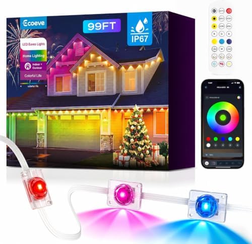 Permanent Outdoor Lights for House, 99ft Christmas RGB+IC Lights