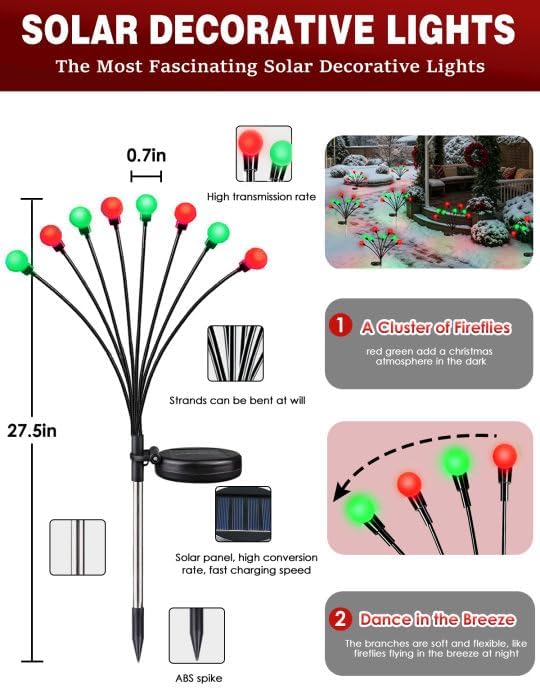 Christmas Decorations Outdoor Solar Firefly Lights 6 Pack Red and Green