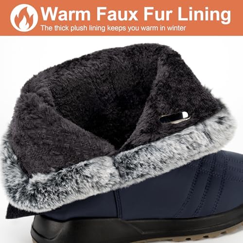 Winter Snow Boots for Women 2026: All-day Comfort Warm Fur Lined Mid Calf Hook Loop Waterproof Outdoor Shoes for Walking