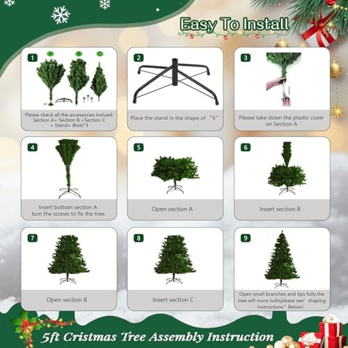 5ft Green Prelit Artificial Christmas Tree,Arbol de Navidad Fake Xmas Tree