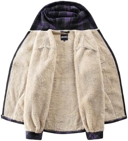 Elesuit Men's Full Zip Fleece Flannel Jacket Shirt Plaid Cotton Hoodie Coat