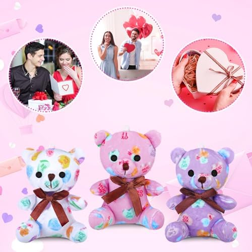 Haull 18 Pcs Valentine Conversation Hearts Stuffed Animals Bears Plush Bears Bulk for Kids Gifts 4" Mini Soft Stuffed Animals Small Cute Plushies Toys for Party Favors Supplies Decoration