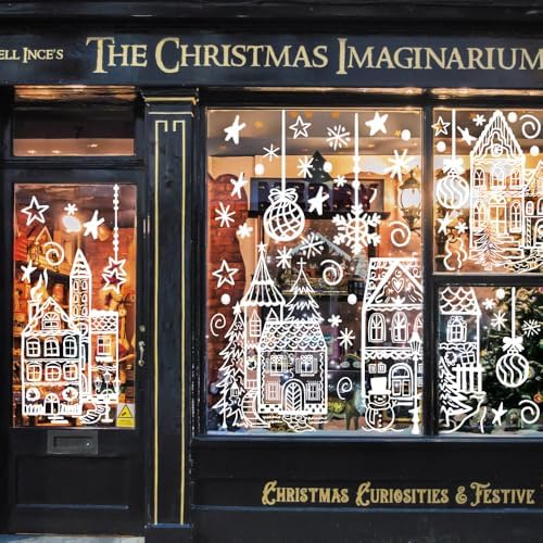 DIYDEC 15.7 * 27.5'' Large White House Christmas Window Stickers for Glass