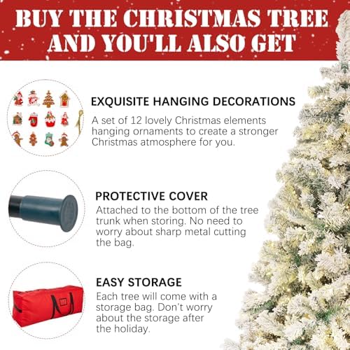 5FT Pre-Lit Snow Flocked Small Christmas Tree 600 Branch 200 Warm Lights