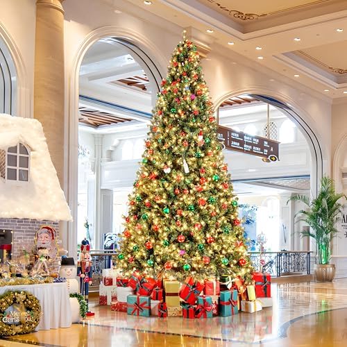 Yaheetech 12ft Pre-lit Christmas Tree with 1500 Warm White Lights, Green