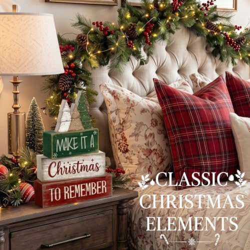 Lineshading 4 Pcs Christmas Table Decor, Wooden Neutral Tree Block Sign