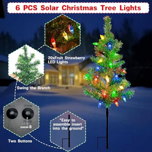 6 Pack Solar Christmas Trees Outdoor 120 LED Multicolor Lights