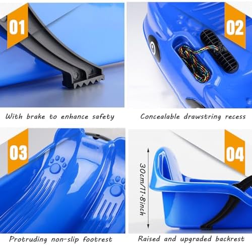 Snow Sled for Kids, Two-Person Thickened Sledges with 2 Handles, Frost-Resistant Wear-Resistant Sled with Pull Ropes