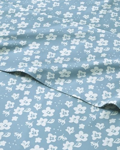 King 4 Piece Floral Sheet Set - Soft, Breathable & Cooling - Blue Meadow