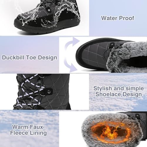 ZEENXIUYA Womens Snow Boots Comfortable Warm Fur Lined Winter Waterproof Flat Lace-Up Ankle Boots Outdoor Winter Booties