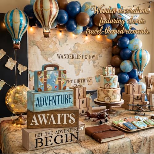 Lineshading 4 Pcs Travel Party Decoration Vintage Wood Suitcase Table Decor