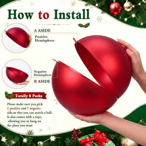 Weysat 4 Pcs Large Fillable Christmas Ball Ornaments, Matte Red, 10 Inch