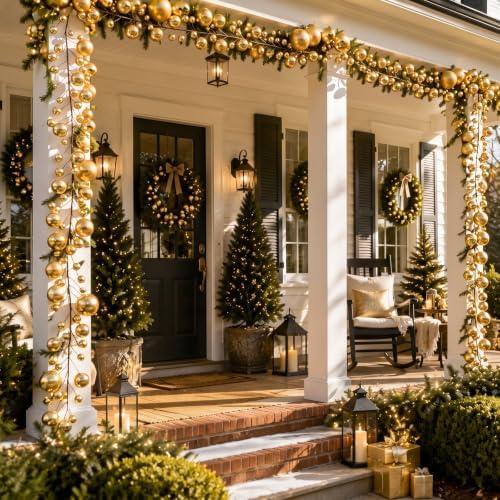 2 Pcs 15 ft Christmas Ball Ornament Garland, Gold