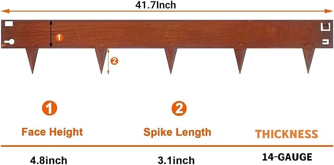 20ft. 42" L × 8" H Corten Steel Landscape Edging, 6 Pack Border | Metal Edging for Landscaping with Buckles, Hammer-in Flexible Lawn Edging, No Dig Edging, Metal Edging for Pathway, Yard