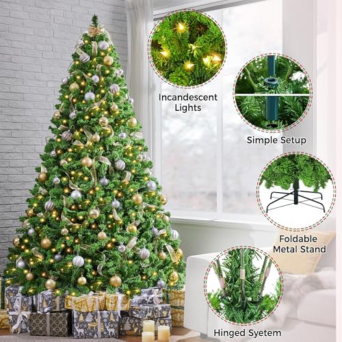 Yaheetech 7.5ft Prelit Artificial Christmas Tree with 550 Warm White Lights