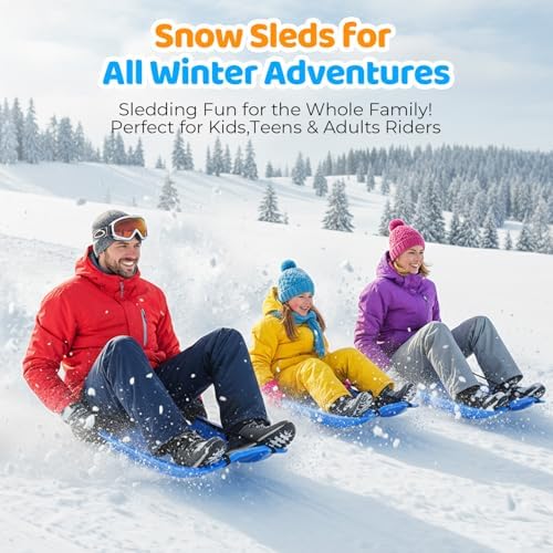 Snow Sled for Kids: 35", Cold-Resistant, Anti-lateral Drift, Included Rope, One Handle per Side, Fast, Stable, Stackable, Easy to Carry, Toboggan Sleds for Snow Days