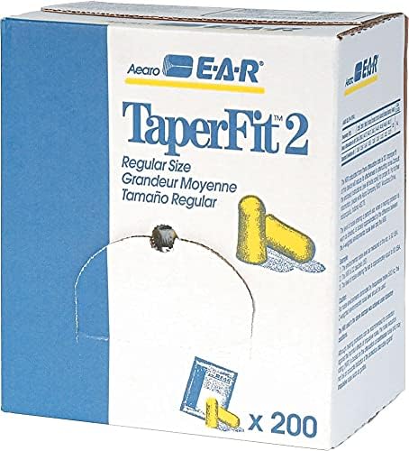3M Ear Plugs, 200/Box, E-A-R TaperFit2 312-1219, Uncorded, Disposable, Foam, NRR 32, For Drilling, Grinding, Machining, Sawing, Sanding, Welding, 1 Pair/Poly Bag