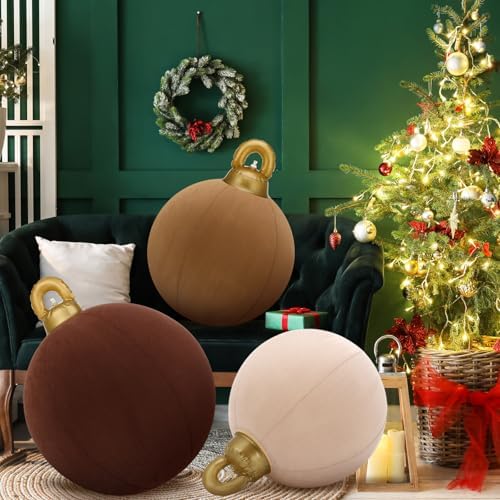 Jenaai 3 Pcs Giant Velvet Christmas Inflatable Ball Ornament 24" 20" 18"