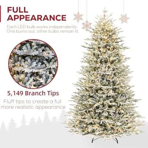 Hykolity 9 ft Prelit Flocked Christmas Tree with Realistic PE Foliage