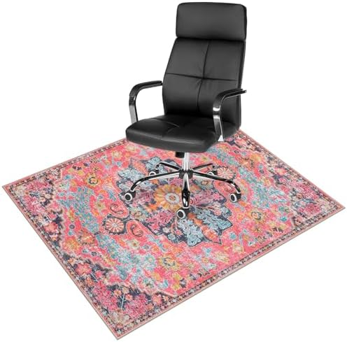 Anidaroel Office Chair Mat for Hardwood Floor, 48"x60" Office Rug for Rolling Chair, Desk Floor Mats for Office Chair, Anti-Slip Computer Gaming Chair Mat, Easy to Roll, Fuchsia/Multi