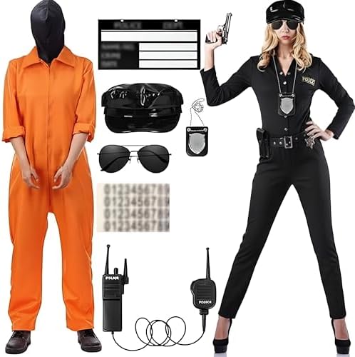Mepase Halloween Couple Costume Prisoner Police Outfit Accessories Set