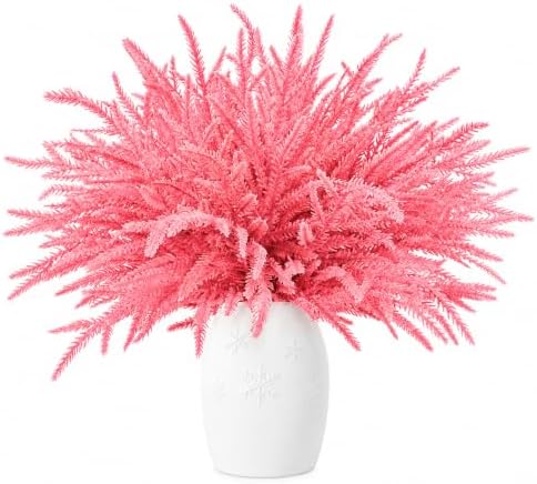 40 Pcs Pink Artificial Christmas Pine Branches, Pink Christmas Tree Picks
