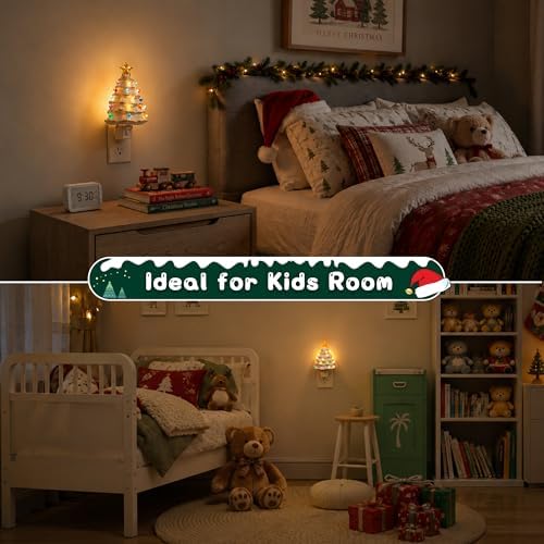 L LOHAS LED Christmas Tree Night Light, Ceramic Night Lights for Kids