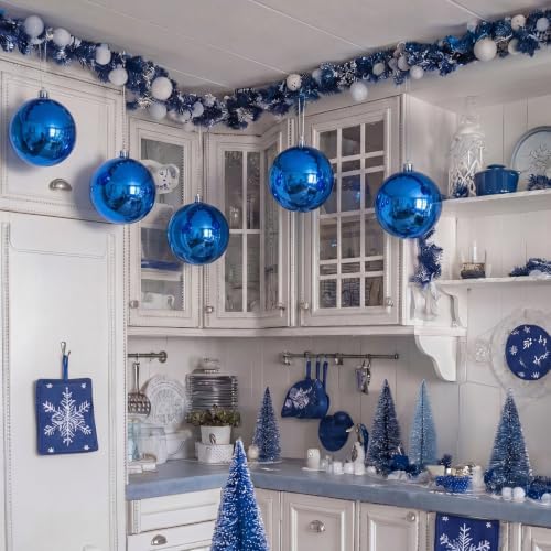 Threan 8 Inch Large Blue Shiny Christmas Ball Ornaments