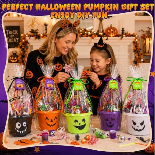 Halloween Plastic Pumpkin Candy Buckets Gift Set,24-Pcs(6 Colors)