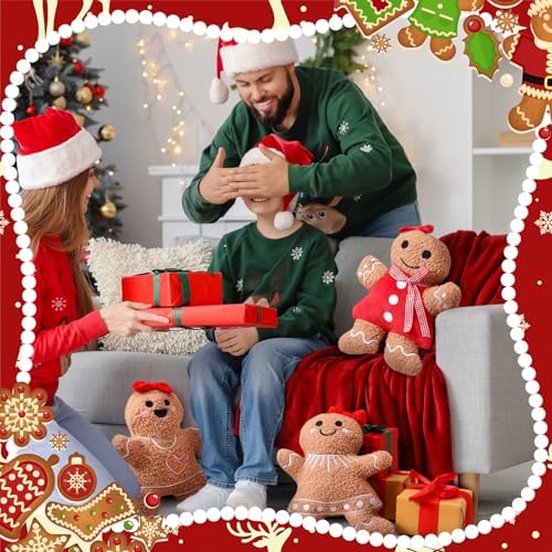Konohan 3 Pcs Christmas Gingerbread Man Throw Pillows for Christmas Decor