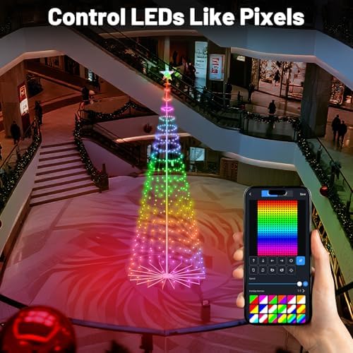 GMAULEE Smart Christmas Tree Cone Lights 8FT 340 LEDs, 16 Million Colors with Patterns & Text Display, App & Remote Control, Music Sync & Timer, Waterproof for Indoor Outdoor Christmas Decor (8FT)