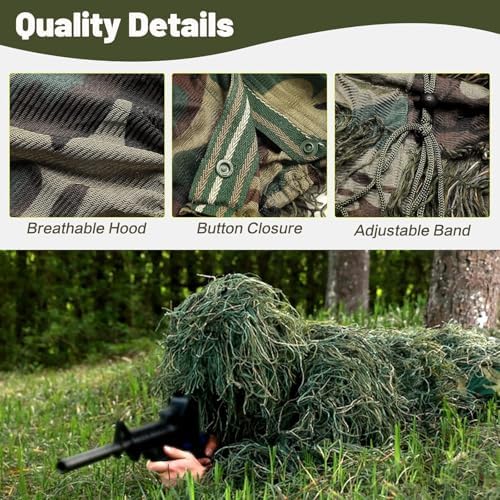 MOPHOTO 5 in 1 Ghillie Suit 3D Camouflage Hunting Suits - Jacket, Pants, Hood, Carry Bag for Adults & Youth, M/L/XL/XXL